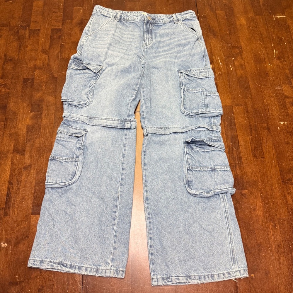 PacSun Cargo Jeans Womens‎ 34X32 (tag 31) Blue Baggy Convertible Zip Off